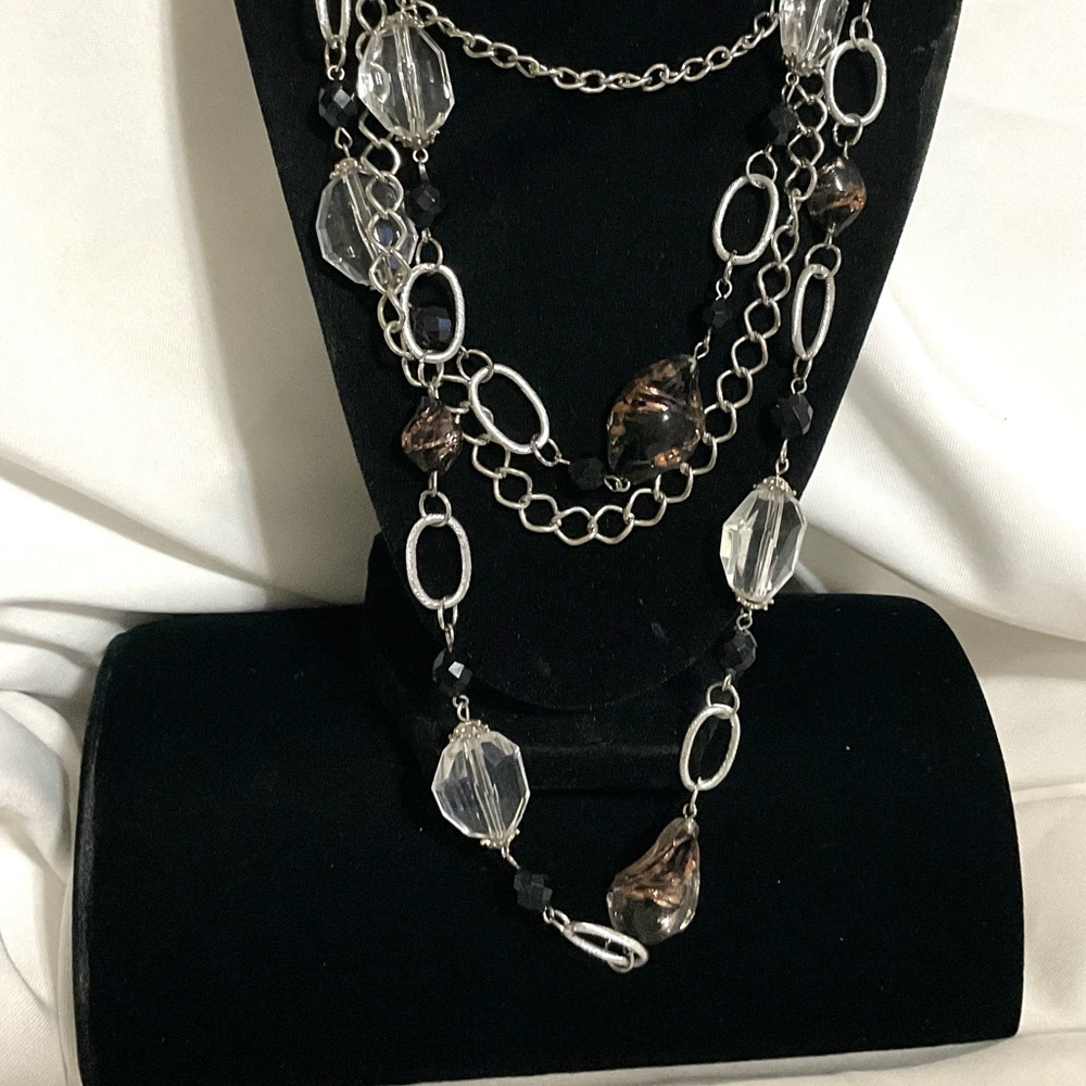 Long Necklace with Assorted Crystals, Beads, Glass & Chains